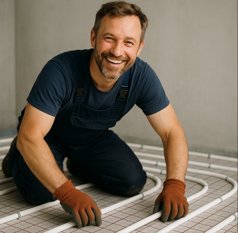 Blije vakman met veel klanten door leads vloerverwarming